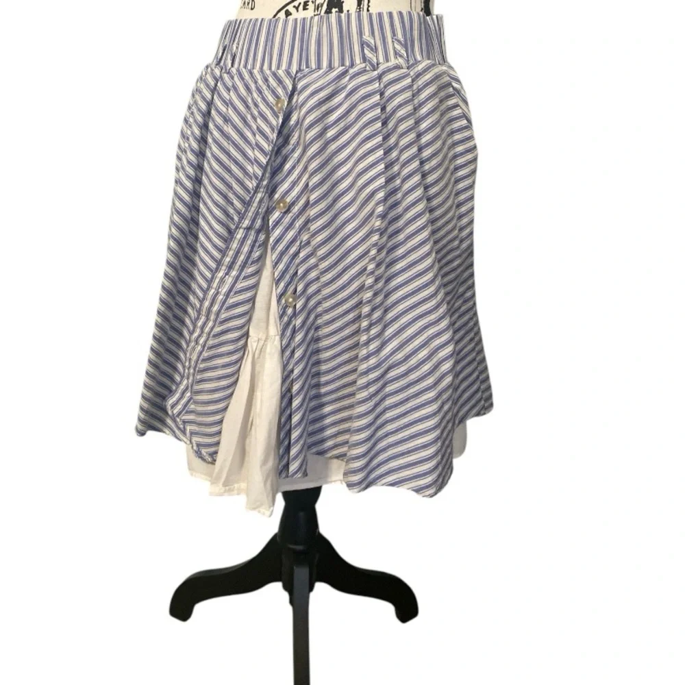 Zara Blue White Stripe Mini Skirt Layered Built-In Petticoat Elastic Waist Flowy